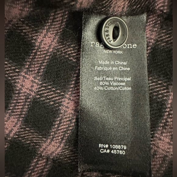 NWT rag & bone Iris Plaid Flannel Button Down Shirt in Black/ Purple Size XS - Picture 14 of 14